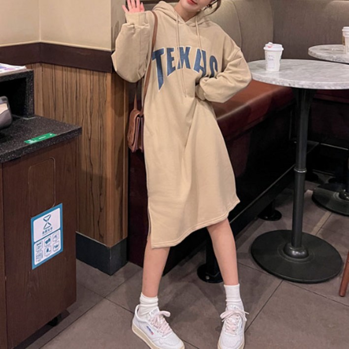 앤써 롱 후드 긴팔 원피스