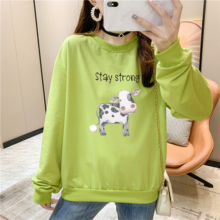 스트롱 밀크카우 프린팅 맨투맨 임산부 상의 임부복