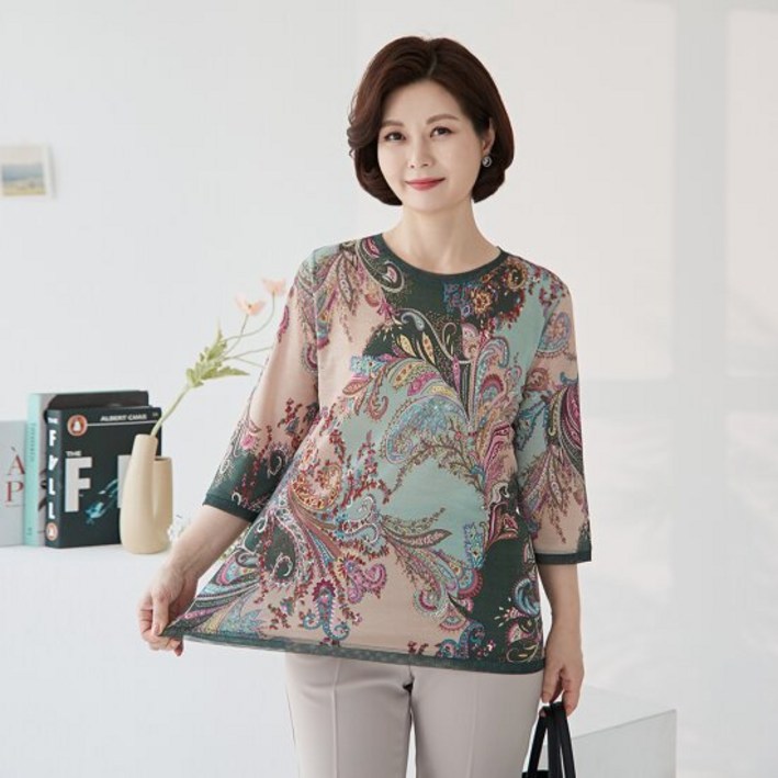 엄마옷 마담4060 끝단배색티셔츠TE203031