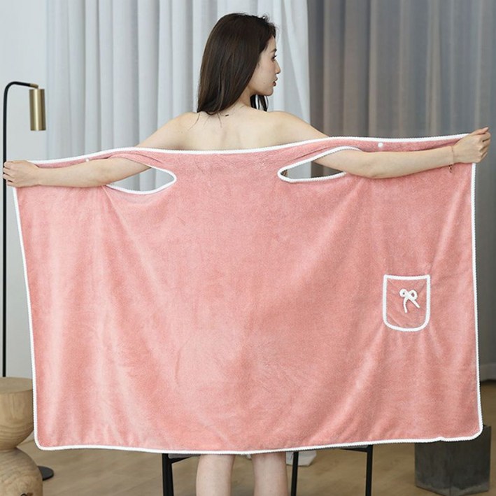 샤워가운 극세사 원피스 목욕 가운 타올 로브, 1개, 핑크