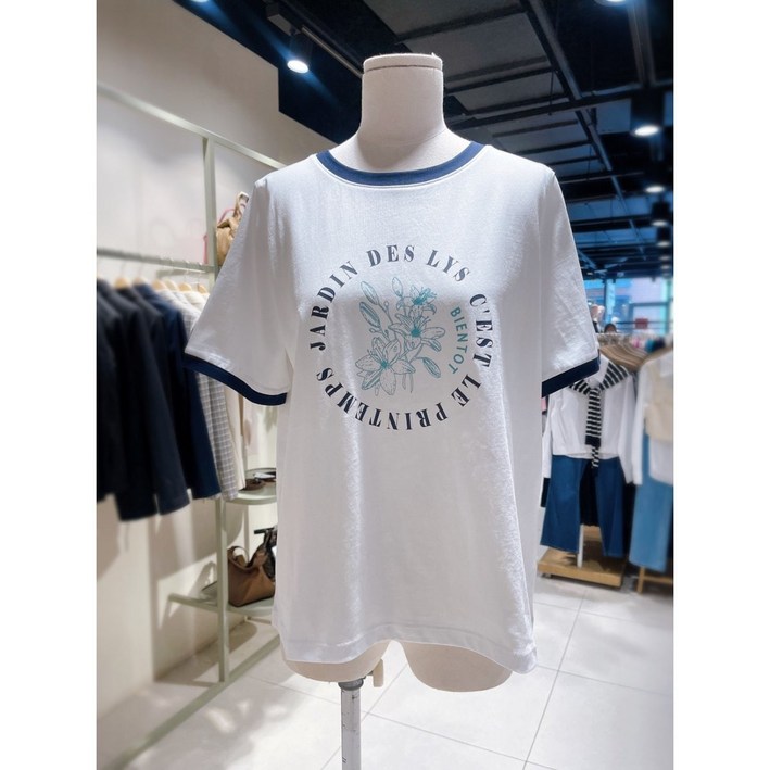 [플라스틱아일랜드] 여성용  실켓터치 배색립 프린트 티셔츠 (PQ2CH401)