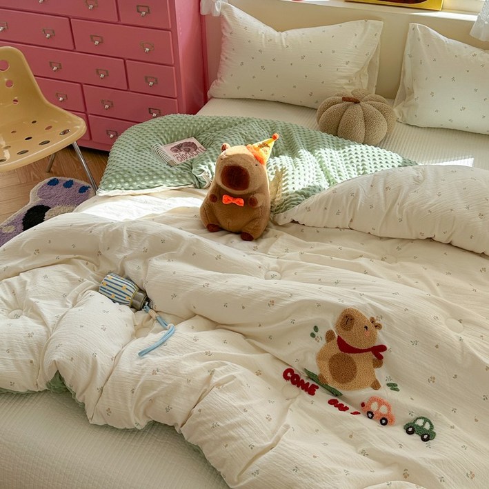 Paissu파이수 겨울 극세사 따뜻한 타월 자수 이불