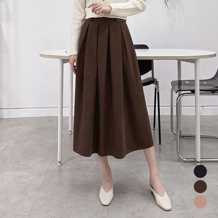 오버나인 여자 여성 코튼 A라인 밴딩 플레어 롱 스커트