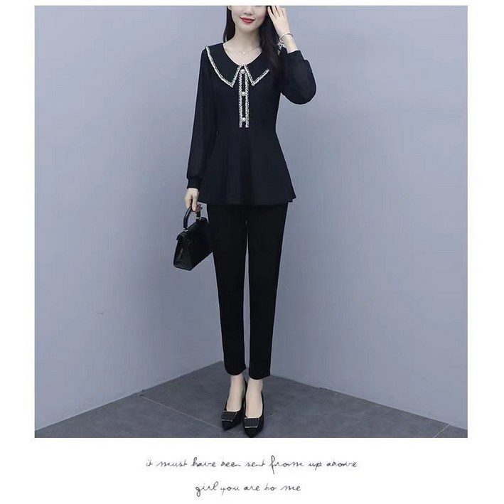 토파즈 WE0581 여자 봄 가을 고퀄여름 고퀄 긴팔 카라넥 플리츠 티셔츠 슬랙스 9부 긴바지 오피스룩 상하 세트 투피스 데일리룩