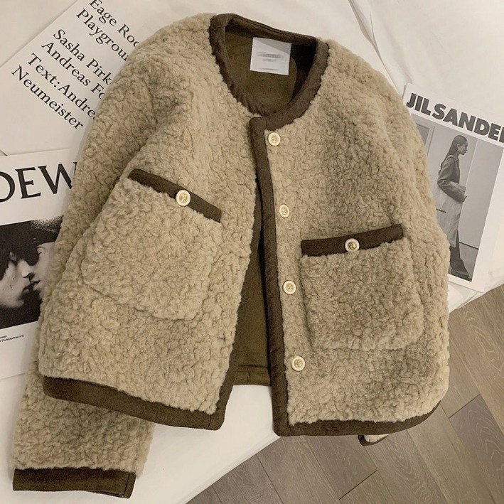 Asure 가을 겨울 여자 쇼트 플리스자켓 캐시미어코트