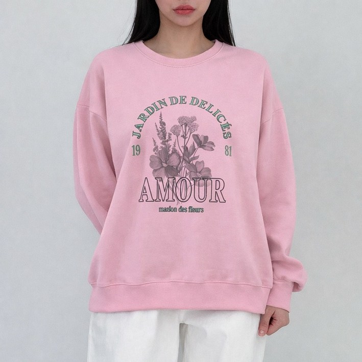 메종 플라워 캐쥬얼 루즈핏 맨투맨 티셔츠