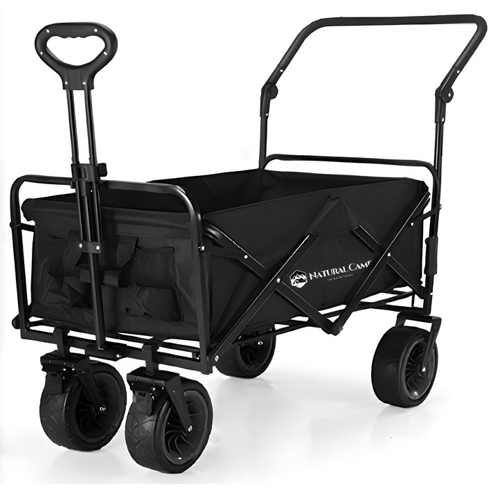 네츄럴캠프 캠핑 웨건 폴딩카트 푸쉬핸들 광폭타이어 150L  수납가방 세트, 1개, 블랙