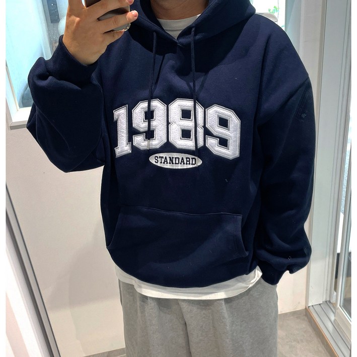 당일출고정품 1989스탠다드 1989자수 후드티 네이비  고급 면양말