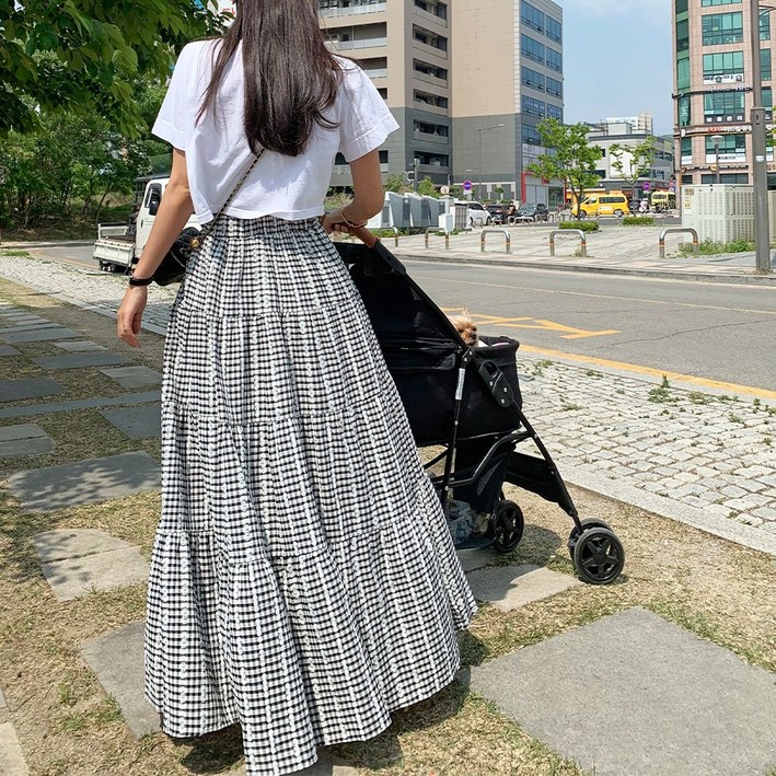 하이데일리 잔꽃 체크 캉캉 롱스커트 하이데일리 잔꽃 체크 캉캉 롱스커트