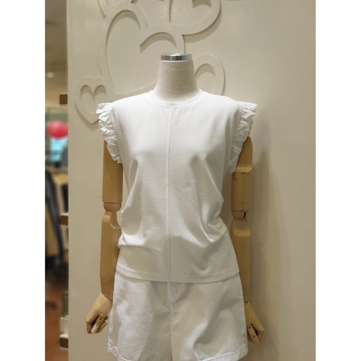 샤틴 캡 소매 라운드 티셔츠