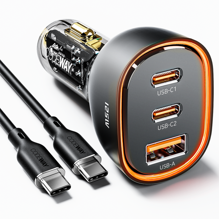 코드웨이 125w 3포트 2C1A 차량용 시거잭 자동차 고속 충전기