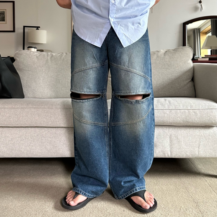 르위 프리미엄 와이드 지퍼 데님 청바지 빅사이즈 팬츠
