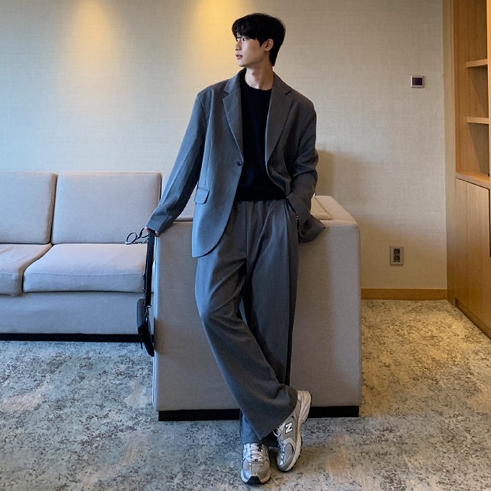 남자 와이드 오버핏 캐주얼 블레이저 셋업 수트