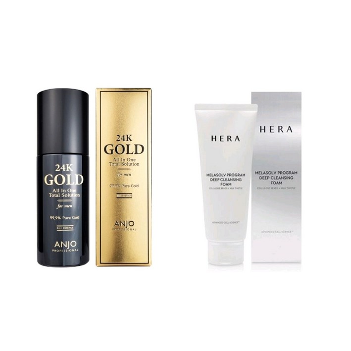 [남성 올인원 스킨케어] 앙주 24K 골드 토탈 솔루션 포맨 올인원 스킨로션 (200ml) + 헤라 멜라솔브 딥클렌징폼 50g (남성 피부 개선을 위한 기능성 화장품), 200ml