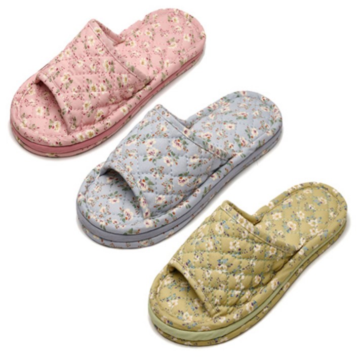 메종드리빙 세탁가능한 3중쿠션 층간소음방지 미끄럼방지 퀼팅 푹신한 거실 면실내화 3켤레세트, 1개, 잔플라워 3P