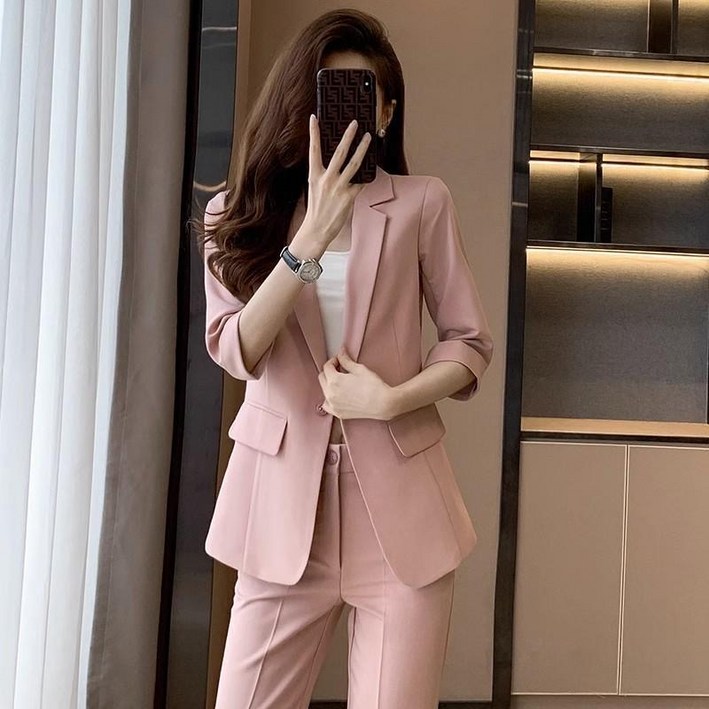 휠렉스 여성 오피스룩 패션 신상 반팔 블레이저 상하세트 YQ36