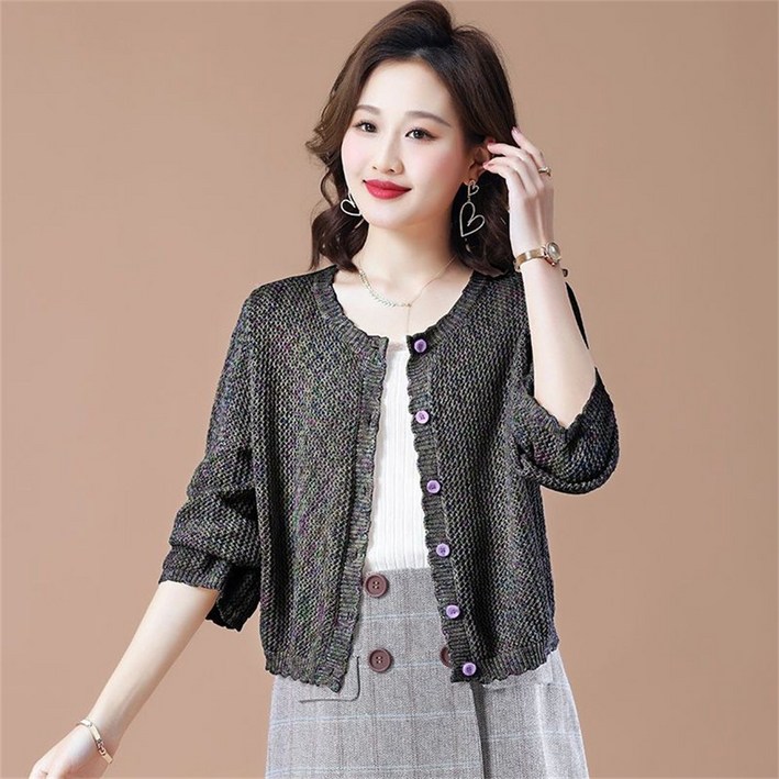 besteffie 여성 봄 여름 휴양지 니트 가디건 심플 패션 버튼 디테일 7부 소매 라운드넥 K87