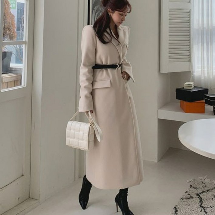 떳다그녀 하이로 울 롱 코트  벨트 SET