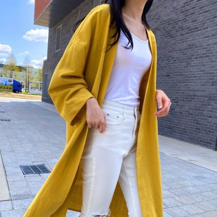 여성용 데일리 여름 린넨가디건 린넨롱가디건 로브 롱 가디건