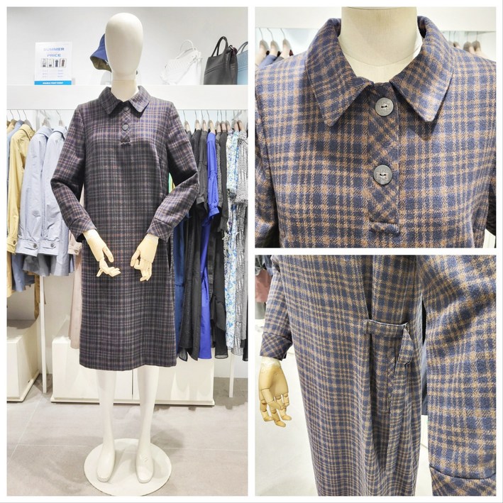 올리비아로렌 내추럴한 카라 장식 버튼 체크 기모 원피스 nc청주점 voboa4w9251