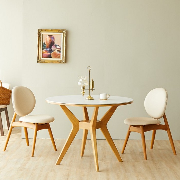 파라다이스빌라 플로 원형 세라믹 테이블1000 pn6521, 네추럴, 2인용