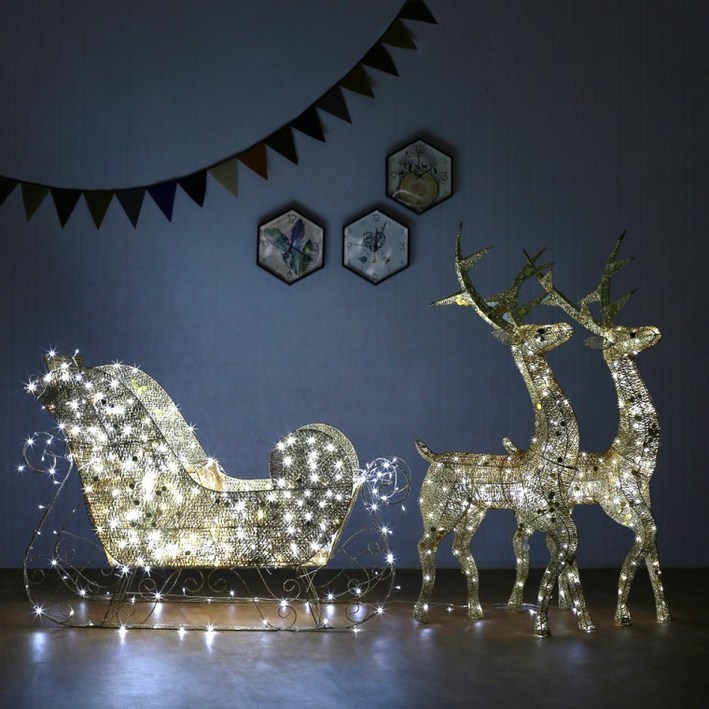 티케몰 SNS 핫플 가능 크리스마스 고급 인테리어 LED 럭셔리 사슴 썰매 세트(골드) 대형트리장식, 상세페이지 참조