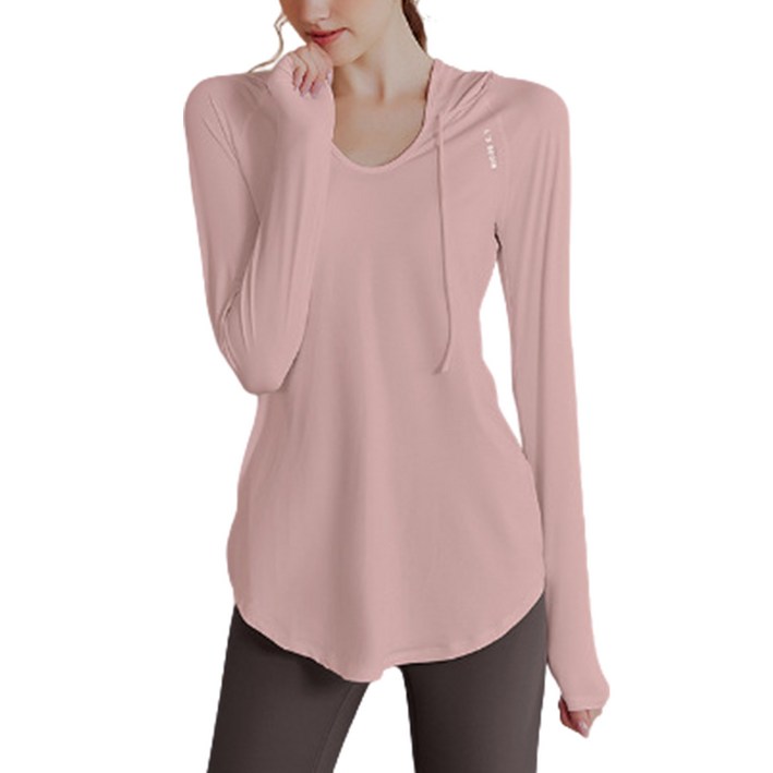ECUPPER 여성 느슨한 긴 소매 캐주얼 운동 탑 미드 길이 요가웨어 탑 후드 피트 의류 스웨트 셔츠