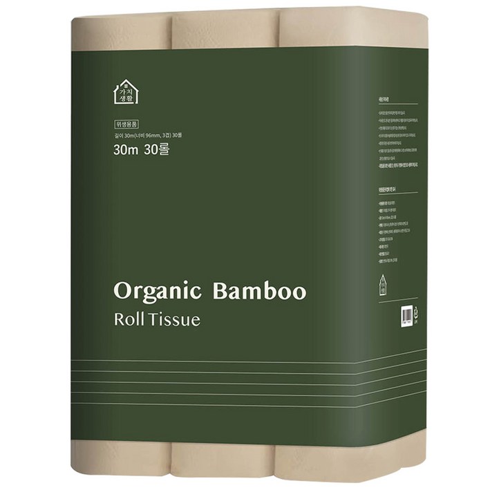 가치생활 오가닉 대나무 천연펄프 3겹 고급롤화장지