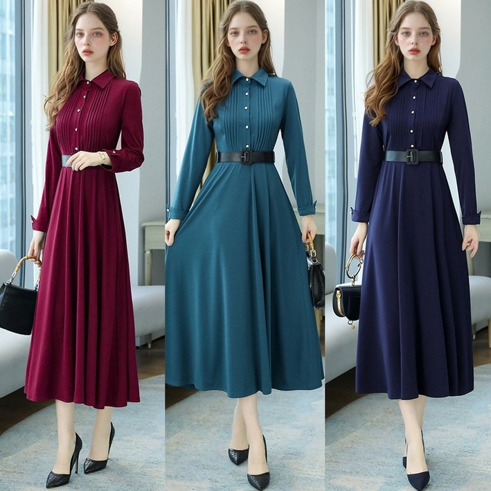 슬림라인 각카라 진주버튼 롱원피스(3color) 경성의상