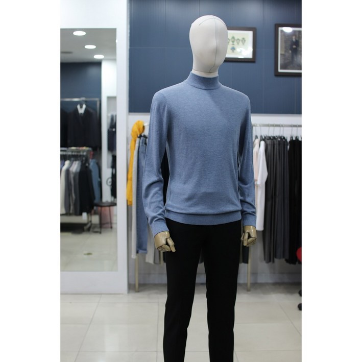 바쏘옴므 니트 WX3WN11ASK 블루 캐시미어 혼방 기본 터틀넥 반폴라 스웨터
