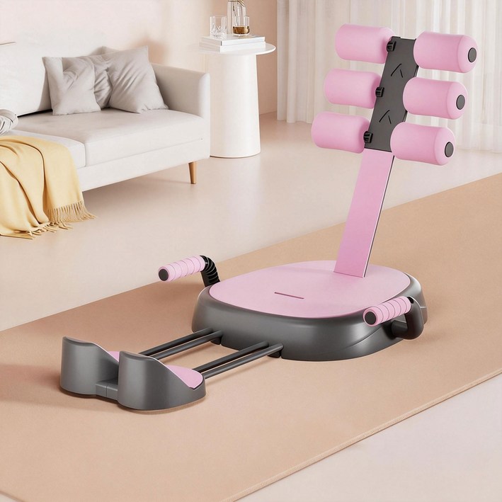 홈트 복근 운동기 + 리저브 밴드 세트 - 복부 마사지, 윗몸일으키기 보조, 전신 코어 트레이닝, 한 대로 끝내는, Pink, COLOR