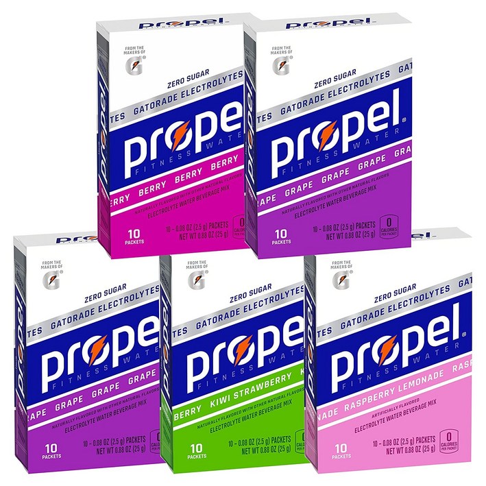 10 Count Pack of 5, Berry  Grape  Kiwi Strawbe, Propel Powder Packets 4 Flavor Variety Pack With
