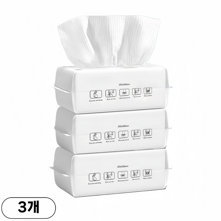 YOPENCE 100 순면 일회용 페이스타올 수건대용, 3개, 100매입 YOPENCE 100 순면 일회용 페이스타올 수건대용, 3개, 100매입