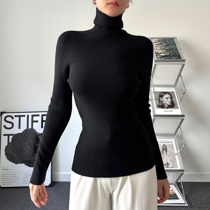 베이뮤 여성 니트 터틀넥 하이넥 목폴라