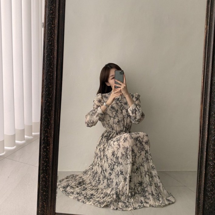 여성스러운 플라워 쉬폰 롱원피스 가을 데일리 하객룩 데이트룩