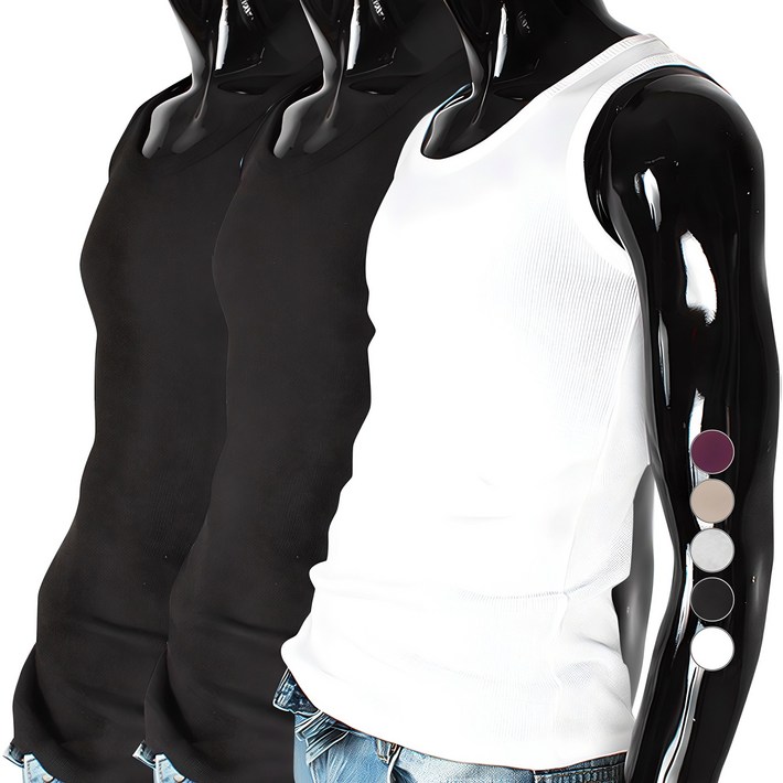 유투 남성용 통기성 골지 나시 3p