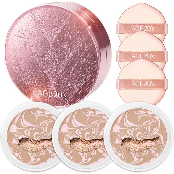 에이지투웨니스 뉴오리지널 트윙클 에디션 에센스 커버 팩트 케이스  리필 12.5g x 3p, 핑크 베이지 21호, 1세트