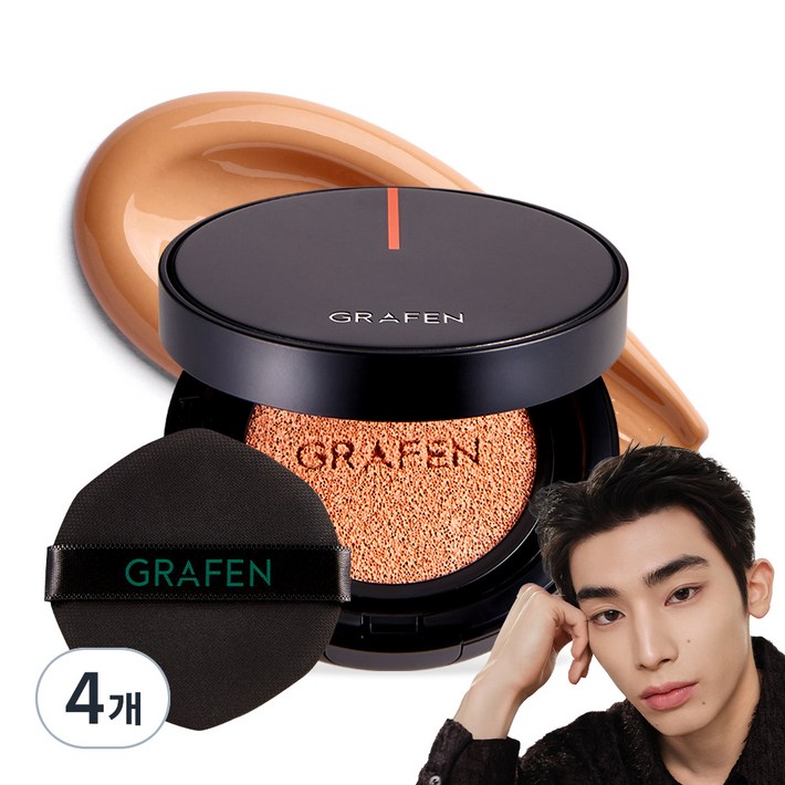 그라펜 남성용 핸섬 커버 쿠션 페이스메이크업 14g, 3호, 4개