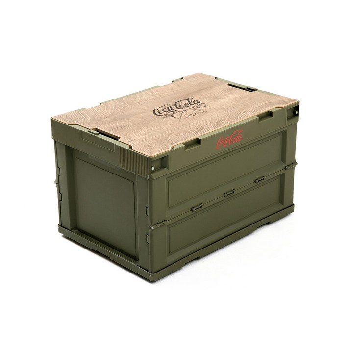 로이체 코카콜라 캠핑 접이식 폴딩박스 53cm 50L + 데코스티커 세트, 카키(폴딩박스), 1세트