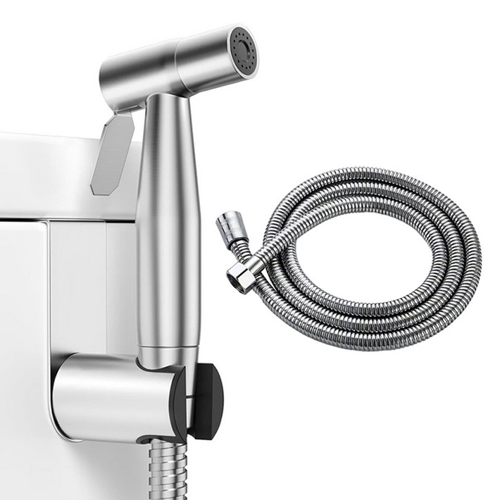 무식이네 청소싹 304 스테인레스 욕실 스프레이건  호스 1.5m  거치대 세트, 1세트, 실버