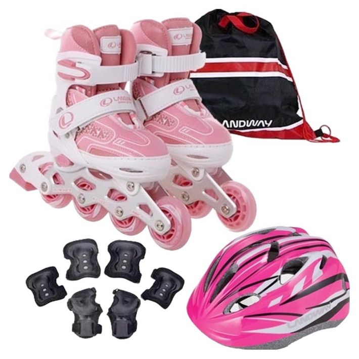 랜드웨이 아동용 마운트 인라인 스케이트 + 헬맷 + 보호대 3종 + 가방 세트