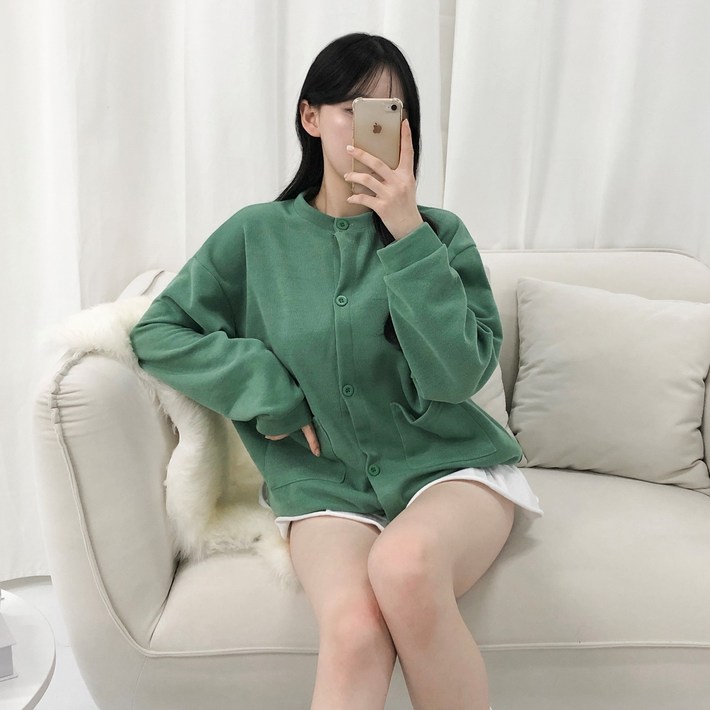 피어니스트 여성용 단추 심플 오버핏 가디건
