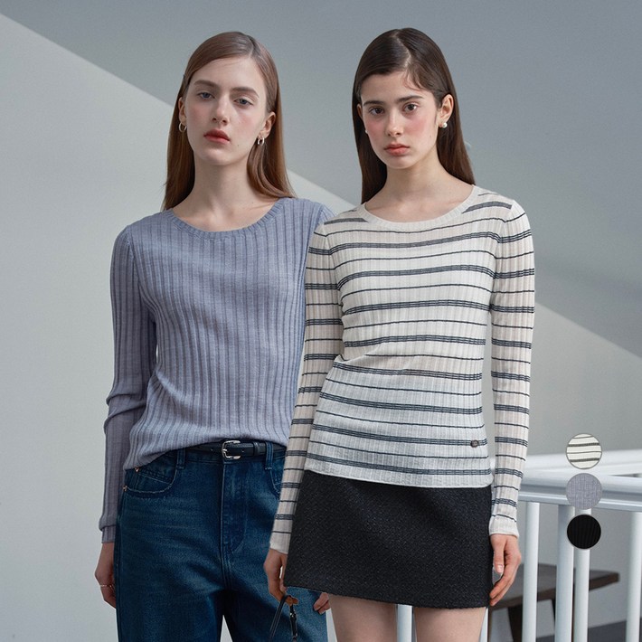 쥬시쥬디 여성용 골지라운드울혼방 니트 2종 세트 JZKT026C