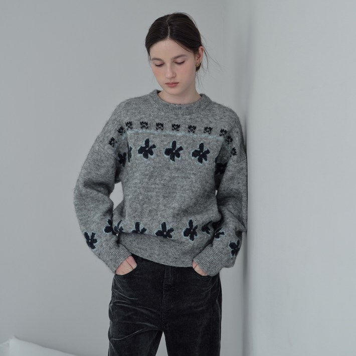 쥬시쥬디 여성용 플라워 자가드 풀오버 니트 JZKT721I