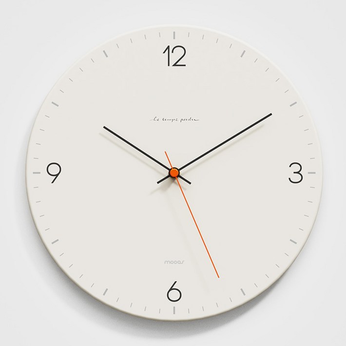 무아스 심플 라운드 무소음 벽시계, 크림