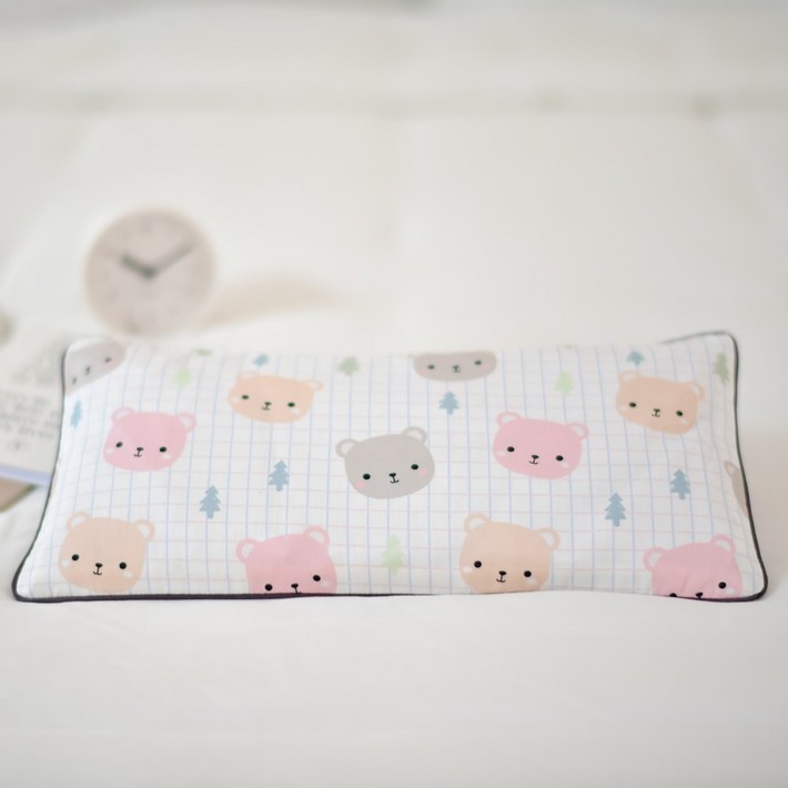 아띠블랑 아동용 순면 메밀편백 높이조절 태열베개, 체크베어, 1개