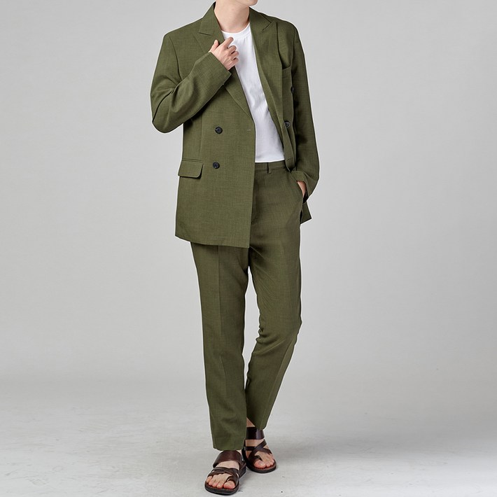 하이후 남성용 린넨 데일리 캐주얼 플랩포켓 더블 수트 HU3002