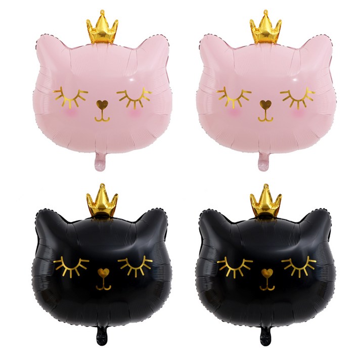 올리브파티 고양이 호일풍선 2종 x 2p 세트, 핑크, 블랙, 1세트