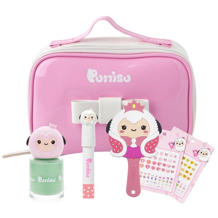 뿌띠슈 어린이 화장품 핸드백 가방 세트 초등학생 여아 5종 선물세트 뷰티걸 파우치손거울립크레용매니큐어 네일스티커, 1개, 뷰티걸 파우치 세트