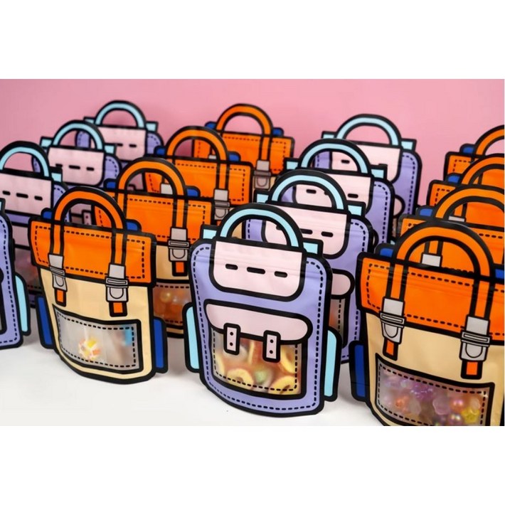 책가방 지퍼백 구디백 어린이집 선물포장 유치원선물포장답례품, 20개, 오렌지 보라 소